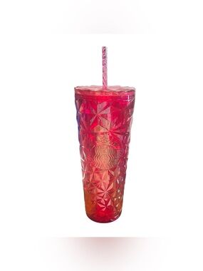 Starbucks Fuschia Diamond Pattern Tumbler w Straw UNUSED 24 oz.